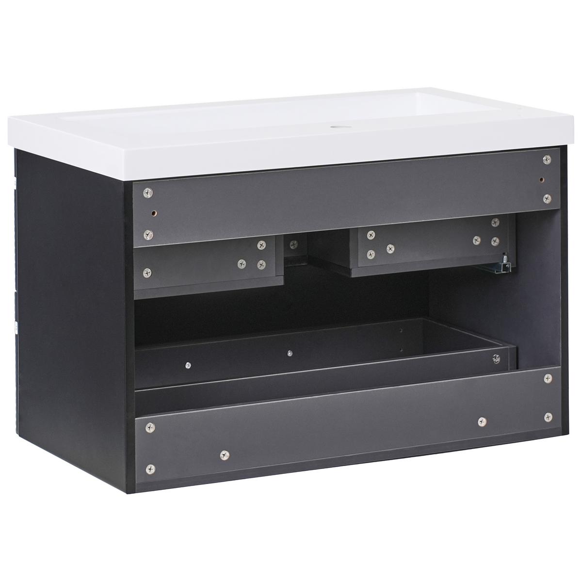 WASCHBECKENUNTERSCHRANK wandmontiertk mit Waschbecken Schwarz Makana - Schwarz, Holzwerkstoff (80/45/93cm) - Beliani