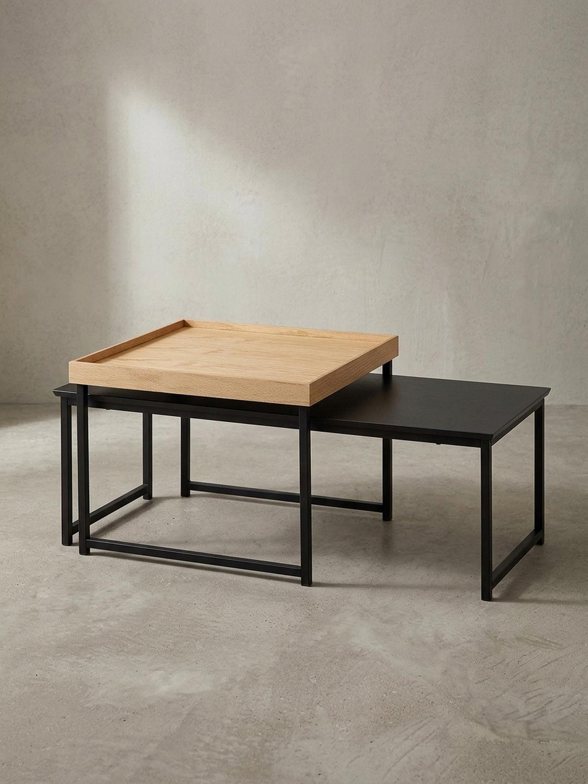 COUCHTISCH 2er Set Holz Metall Ineinanderschiebbar SILVANUS, Schwarz 110x60x45 cm - Schwarz, Holz/Metall (60/110/45cm) - KADIMA DESIGN