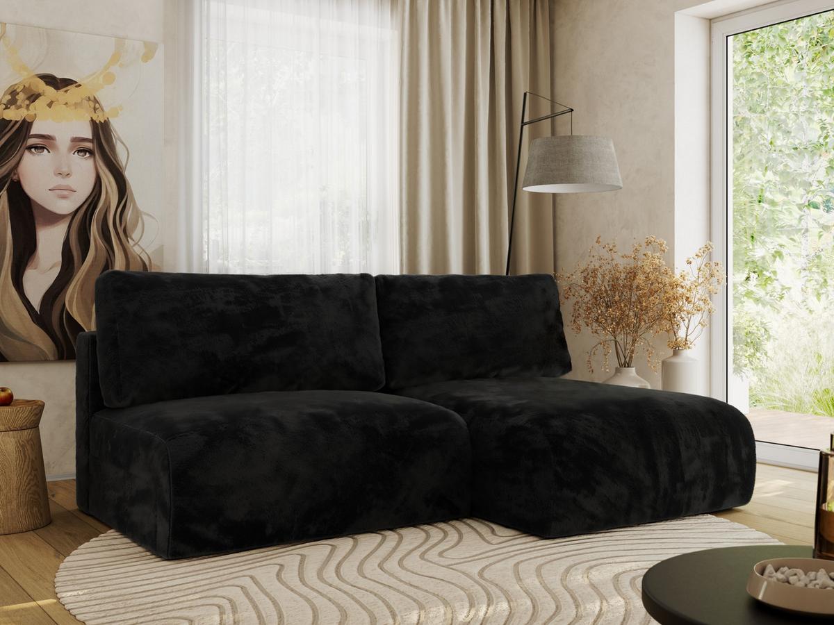 ECKSCHLAFSOFA VIVO L Schwarz Plüsch - rechts - Schwarz, Kunststoff/Textil (150/223cm) - MKS