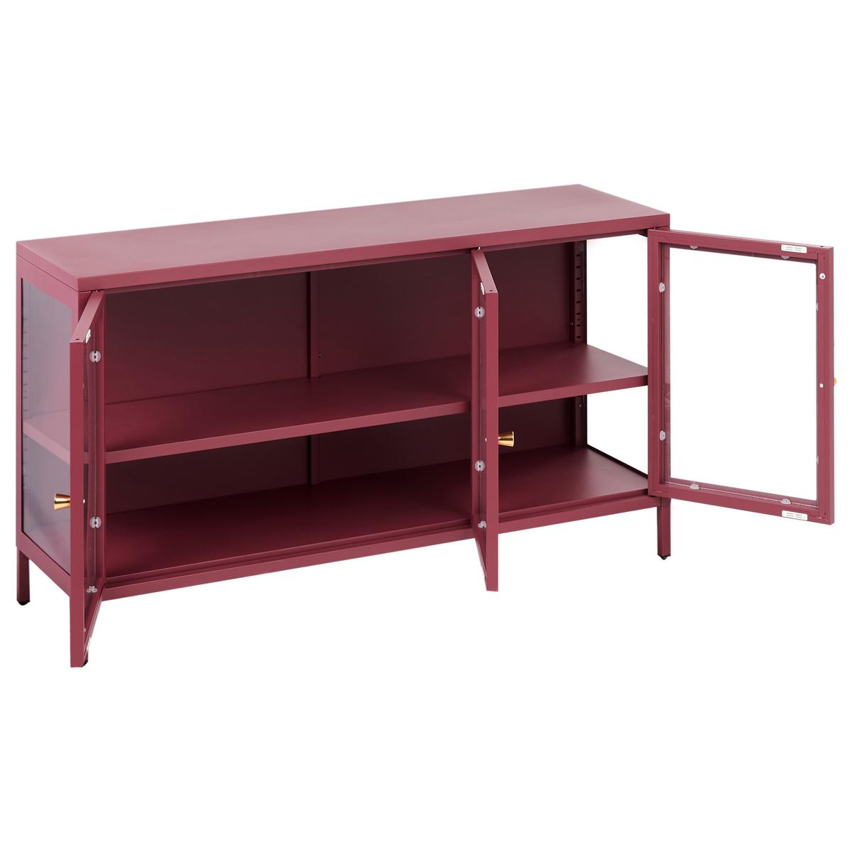 SIDEBOARD mit Glastüren Metall 115 cm Dunkelrot Newport - Dunkelrot, Metall (115/64/35cm) - Beliani