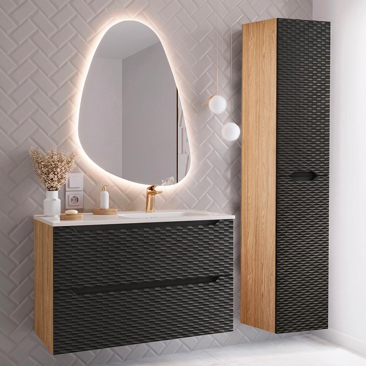 BADMÖBEL 90cm Elora 2er-Set Schwarz und Holz - Schwarz, Holzwerkstoff (90/57/46cm) - Petits-meubles