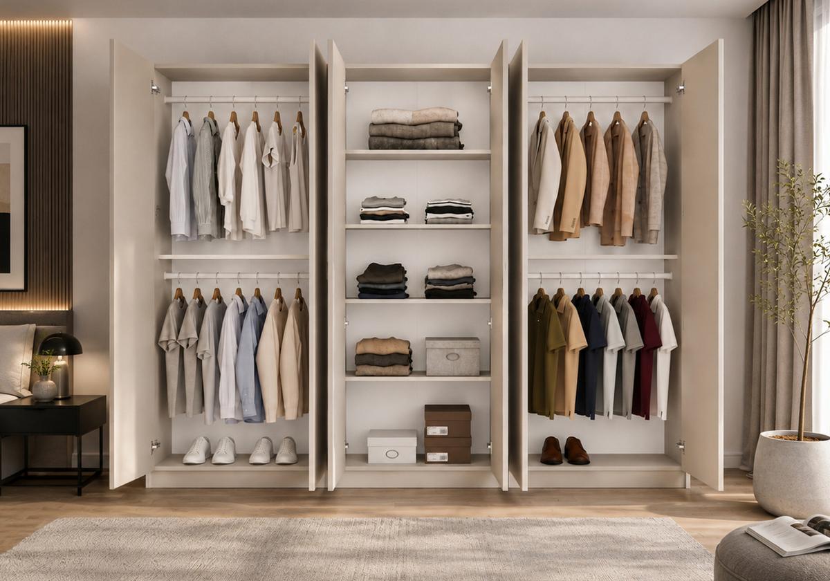 DREHTÜRENSCHRANK ROSA 6D 230/210/55 cm 6-türig Kaschmir - Kaschmir/Goldfarben, Holz/Holzwerkstoff (230/210/55cm) - imoebel24