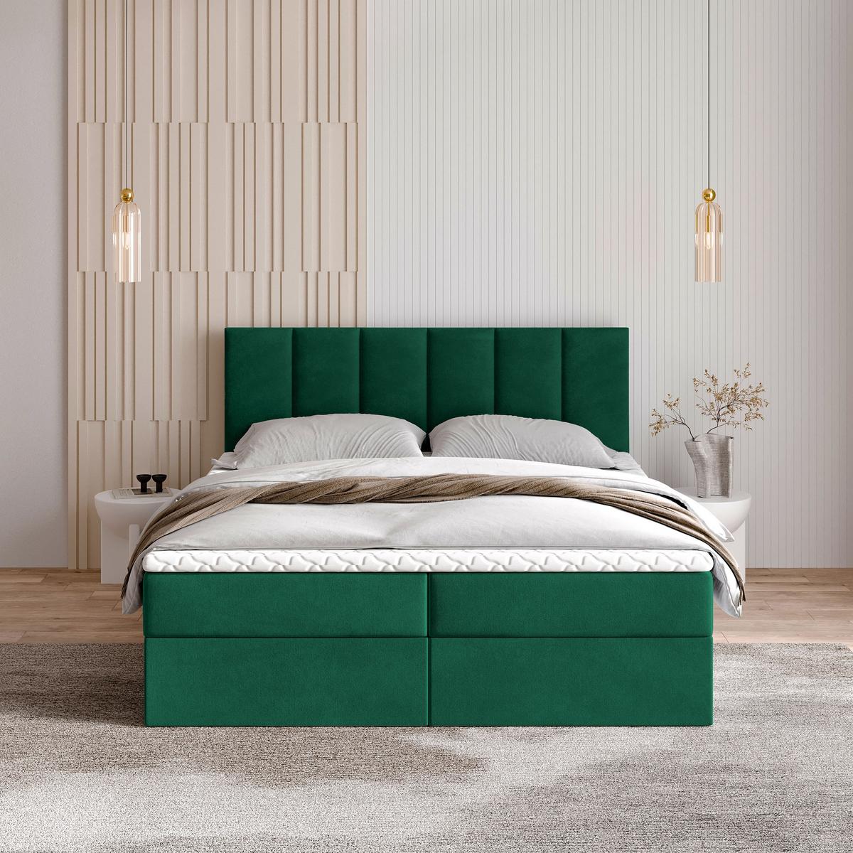 BOXBETT MERIL 140x200 cm mit Matratze und Topper - Grün - Grün, Holz (140/200cm) - MASSENO