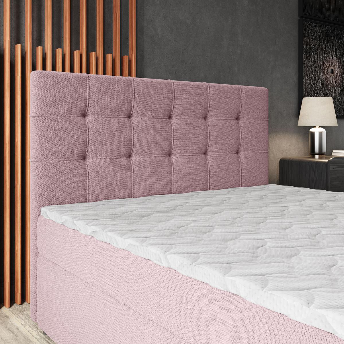 BOXBETT PALMA 140x200 cm mit Matratze und Topper, H2+H3 - Rosa - Rosa, Holz (140/200cm) - MASSENO