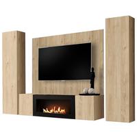 WOHNWAND Eiche Jackson 4-teilig 260 cm hängend, Schrankwand mit Ethanol Kamin - Eichefarben, Holzwerkstoff (260/170/40cm) - Inn.Furn