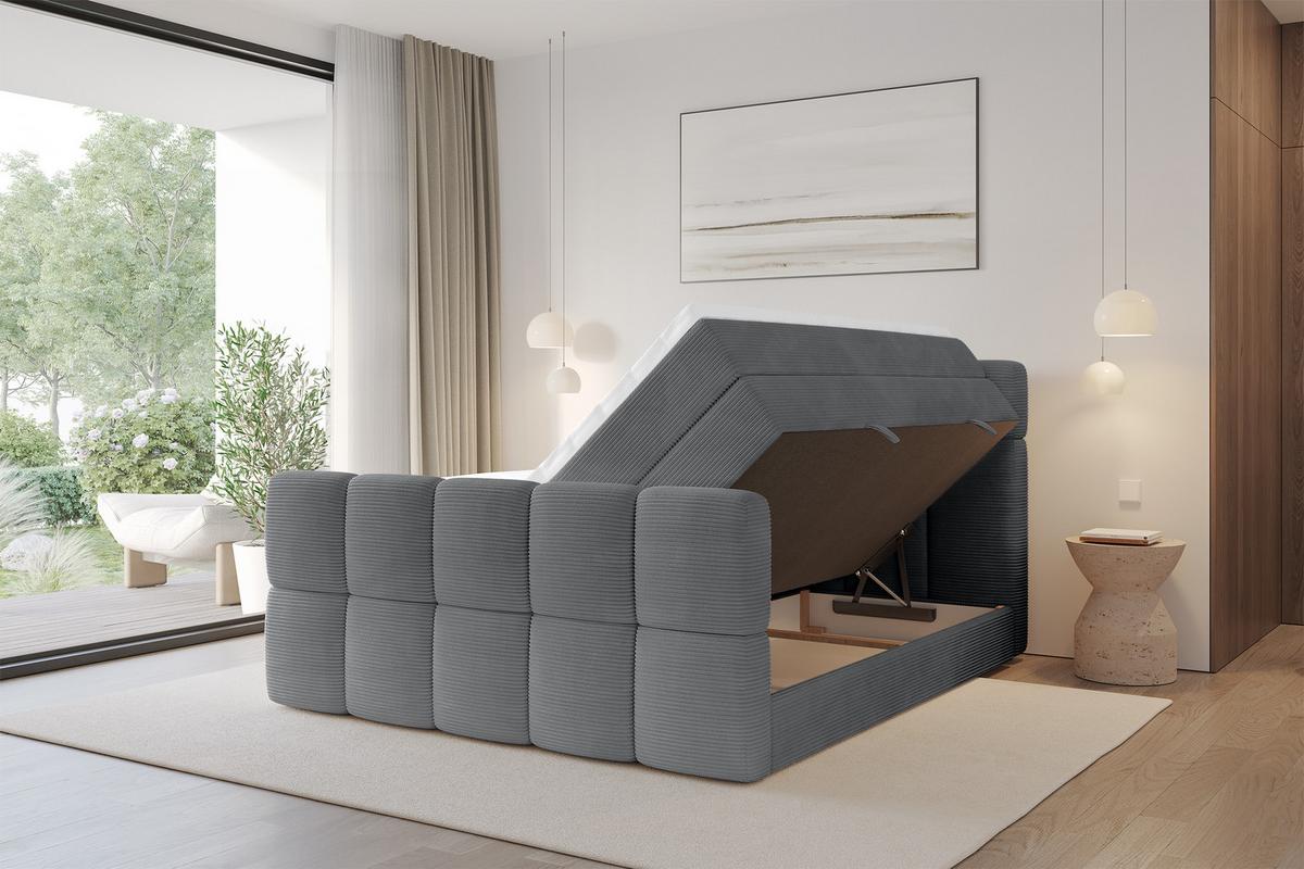BOXBETT mit Matratze H3/H4 - FAMA-Z KING - 120x200 cm Dunkelgrau Poso - Taupe, Holzwerkstoff (120/200cm) - ALTDECOR