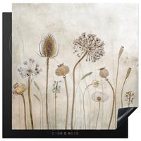 HERDABDECKPLATTE Blumen - Aquarell - Stilleben - Braun - Vintage Induktionsmatte 78x78 cm - Sandfarben, Kunststoff (78/78/0.2cm) - MuchoWow