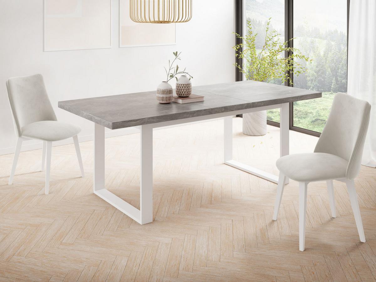 ESSTISCH Sana rechteckig ausziehbar, Grauer Beton 160/240/90/75 cm - Hellgrau/Weiß, Holzwerkstoff/Metall (90/240/75cm) - WFL GROUP