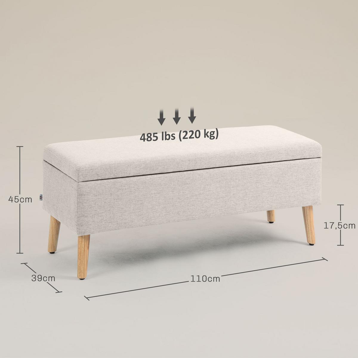 TRUHENBANK scandinavia Polyester Holz Beige - Beige, Kunststoff (39/45/110cm) - HOMCOM