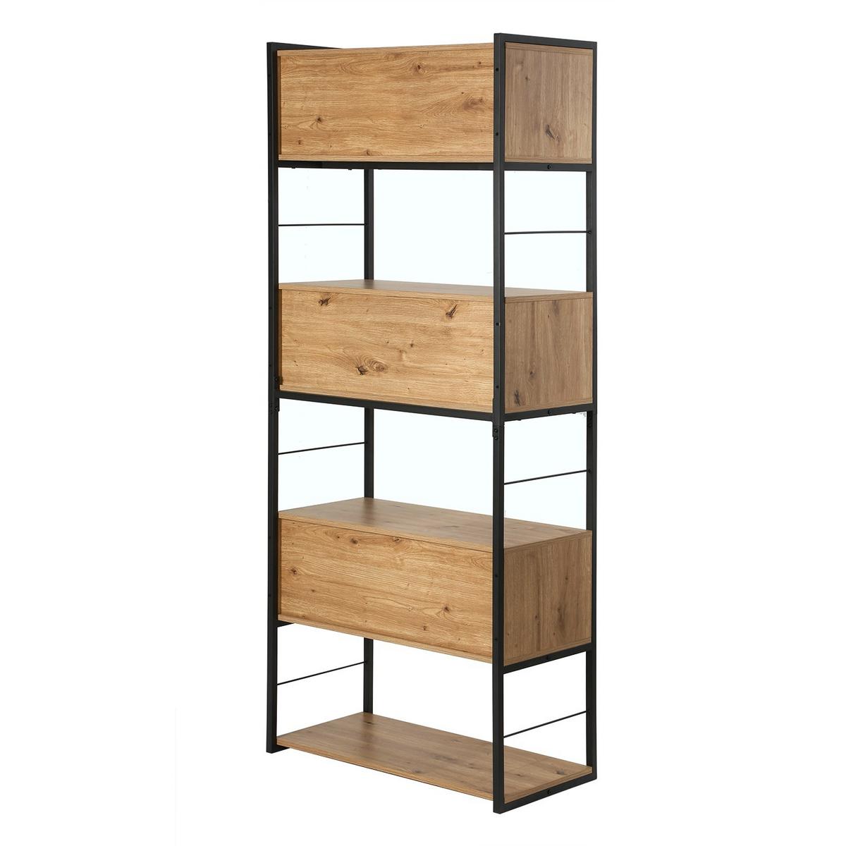 BÜCHERREGAL mit 3 Schiebetüren 40/196,5/80 cm - Eschefarben, Holzwerkstoff (40/196.5/49cm) - Calicosy