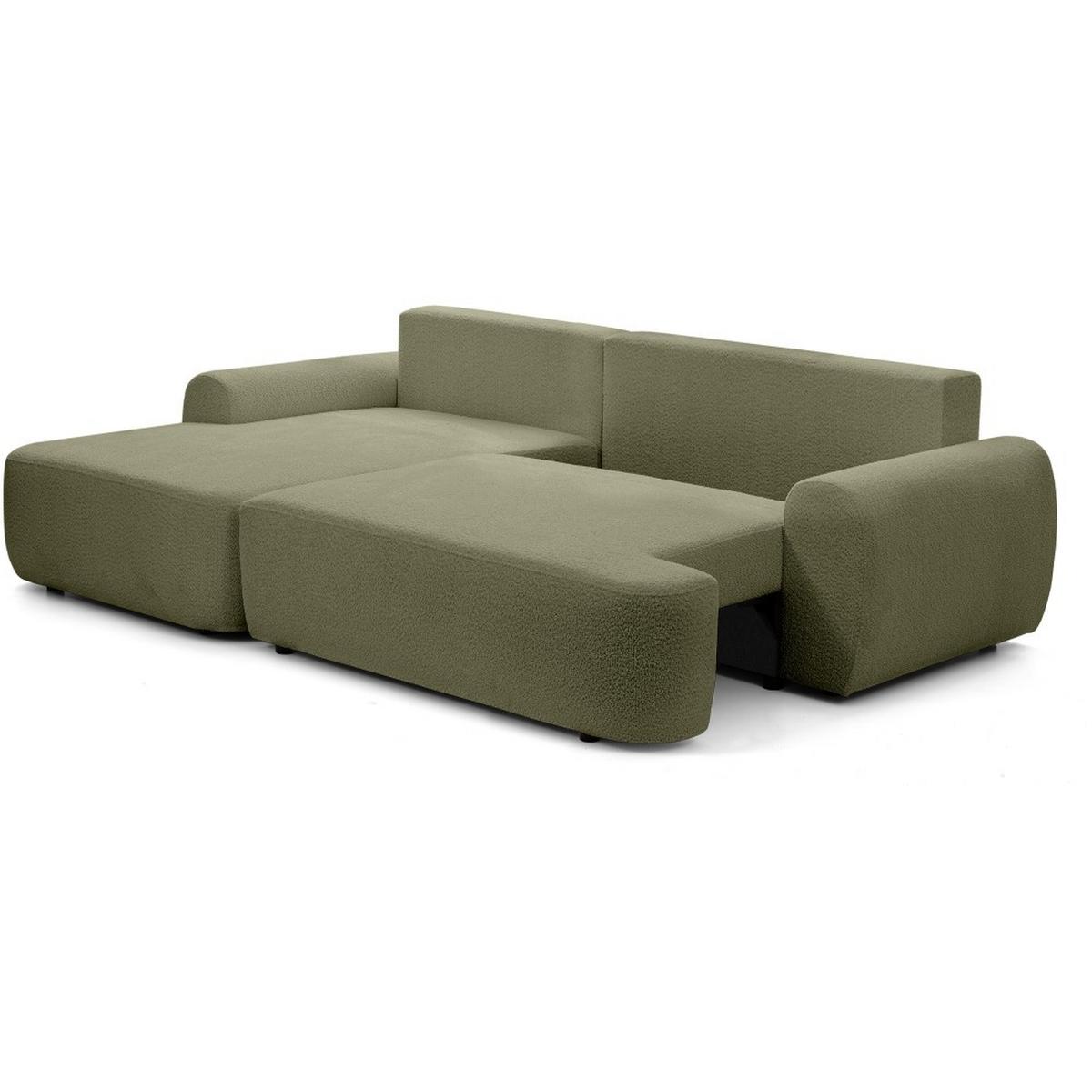 ECKSCHLAFSOFA Oliver im Bouclé-Gewebe, Hellgrün, links - Schwarz/Hellgrün, Textil (266/160cm) - Beautysofa