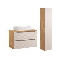 BADMÖBEL 90cm Mallory 2er-Set Beige und Holz - Braun, Holzwerkstoff (90/59.5/46cm) - Petits-meubles