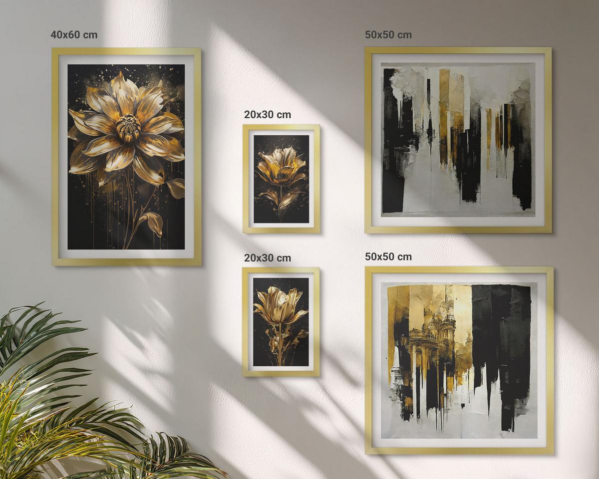 BILDER SET 5er Set - 50x50 cm & 20x30 cm & 40x60 cm Goldrahmen - Blumenbrücke – Lebensinspiration - Goldfarben, Kunststoff (40/60cm) - TULUP