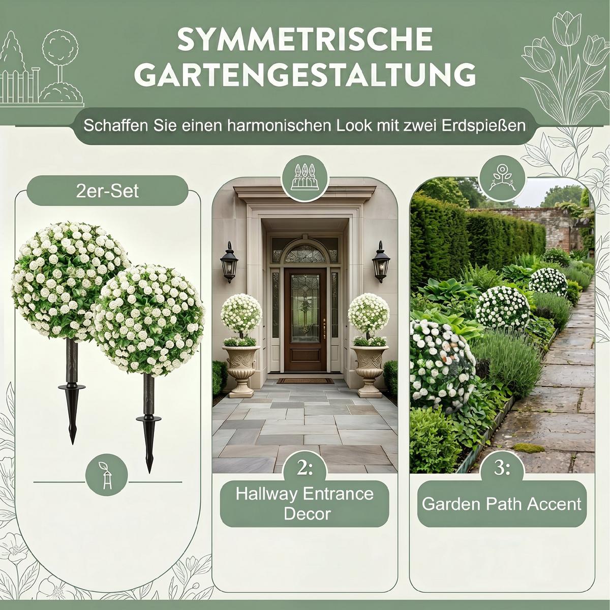 KÜNSTLICHE-ROSENKUGELN 2er Set PE Aluminium Weiß - Weiß, Kunststoff (55cm) - HOMCOM