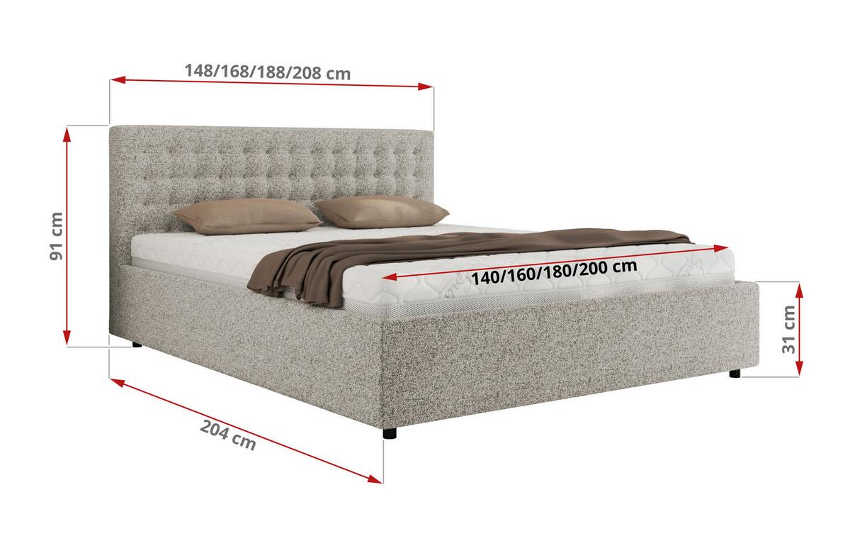 POLSTERBETT PAVO CLASSIC 160/200 - Hellgrau Strukture - Schaum-Matratze - Hellgrau, Textil (160/200cm) - MKS