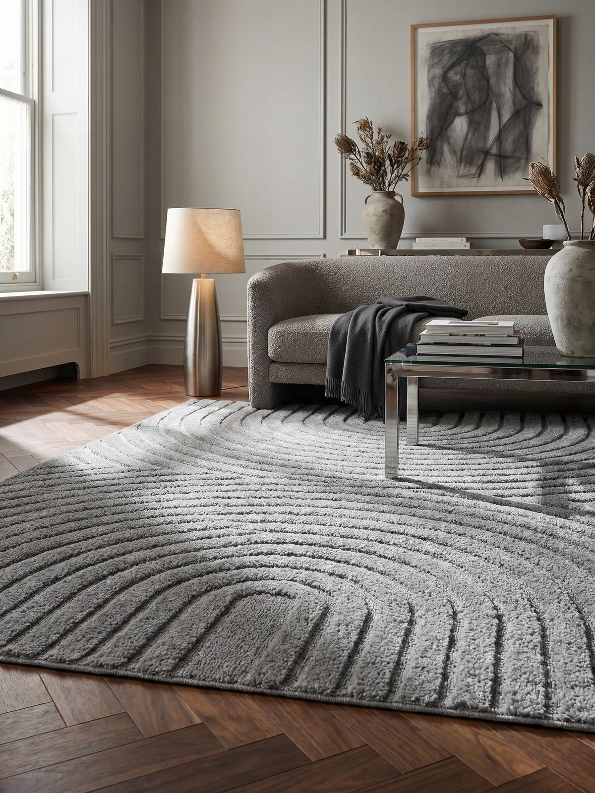 TEPPICH Hochflor RIGI in Silber, mit organischen Bögen in 3D, 80 x 150 cm - Silberfarben, Textil (80/150cm) - KADIMA DESIGN