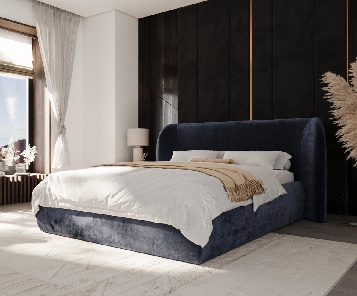 POLSTERBETT Bellano mit Stauraum 140/200 cm Marineblau im Lotta Stoff - Schwarz/Naturfarben, Holz/Holzwerkstoff (140/200cm) - AltaBeds