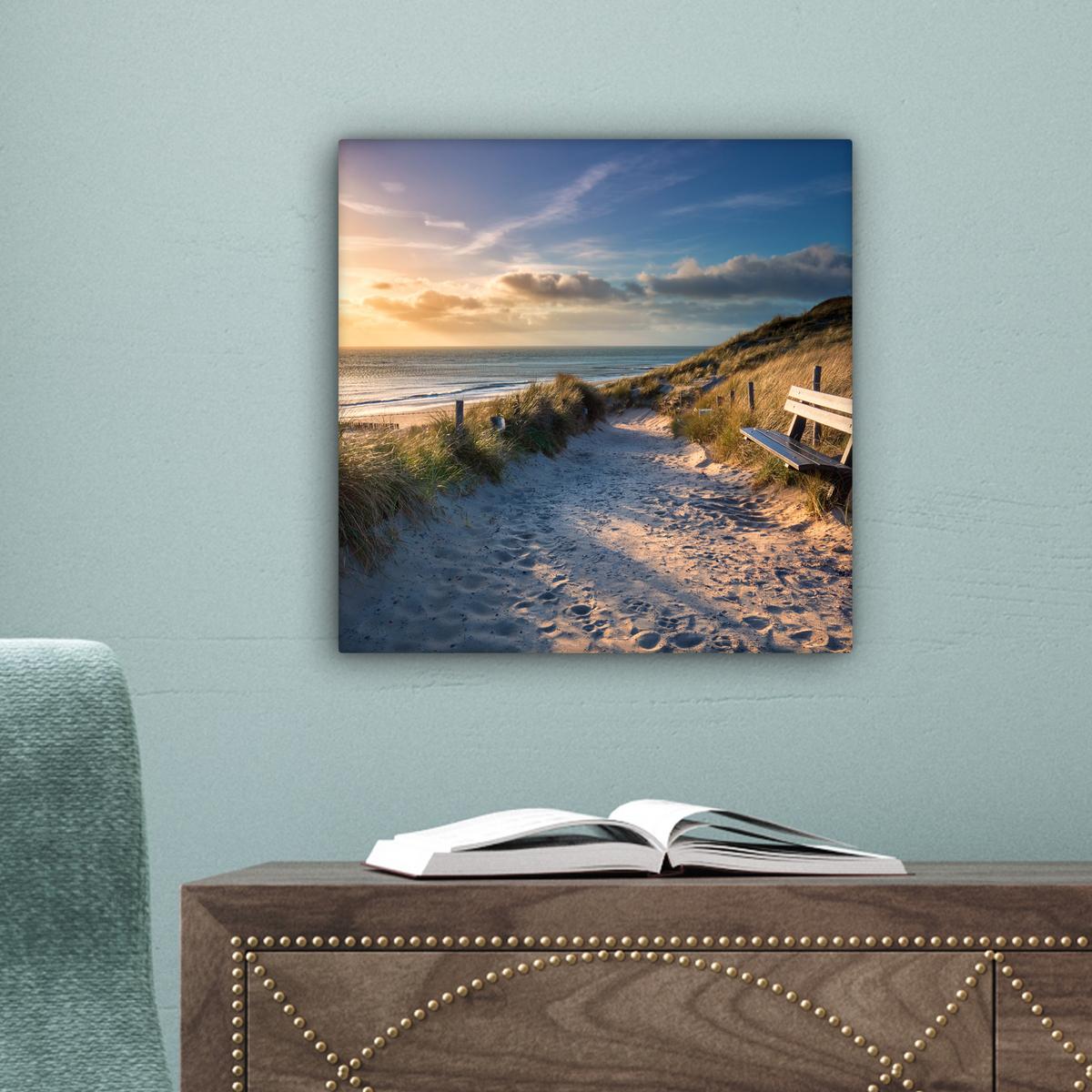 LEINWANDBILD Sonnenuntergang - Strand - Düne - Gras - Ufer Deko Wohnzimmer 20x20 cm - Sandfarben, Textil (20/20cm) - MuchoWow