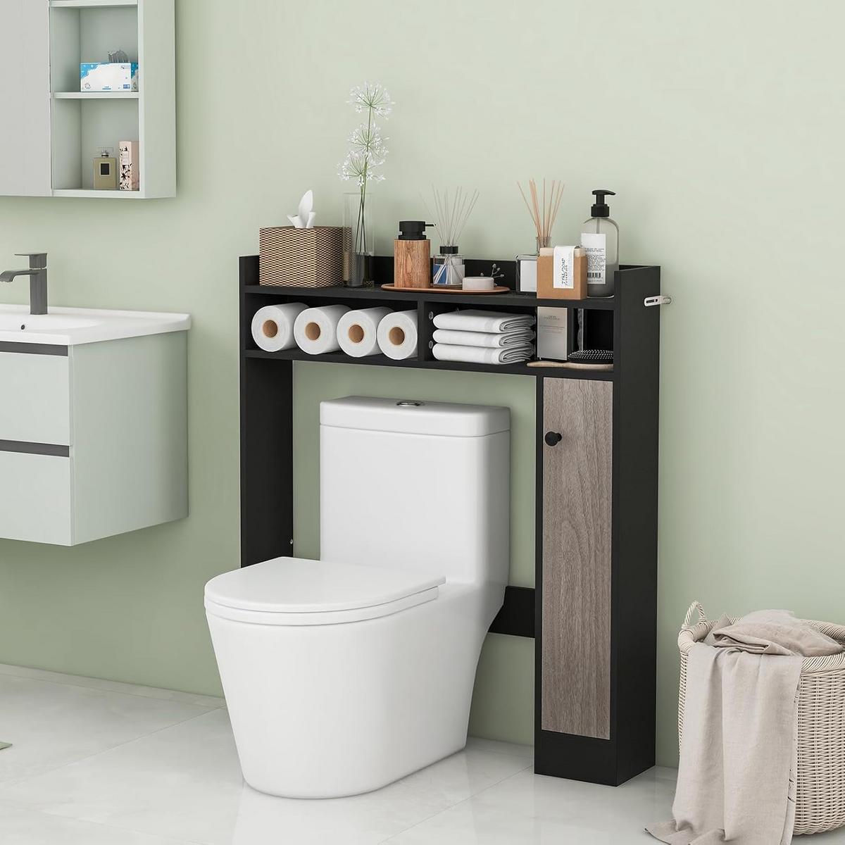 TOILETTENSCHRANK Schwarz - Schwarz, Holz (18/88/100cm) - COSTWAY
