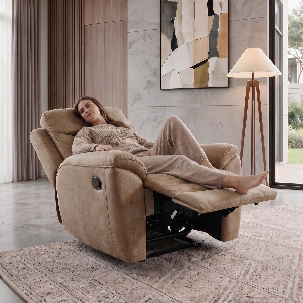 RELAXSESSEL Dolce, Fernsehsessel mit Relaxfunktion, 98 cm, Sandfarben, Velours - Braun, Textil (98/106/100cm) - Beautysofa