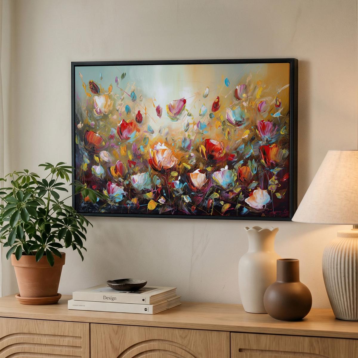 LEINWAND Bilder mit Rahmen - Blumen - Kunst - Natur - Ölgemälde - 60x40 - Multicolor, Textil (60/40cm) - MuchoWow