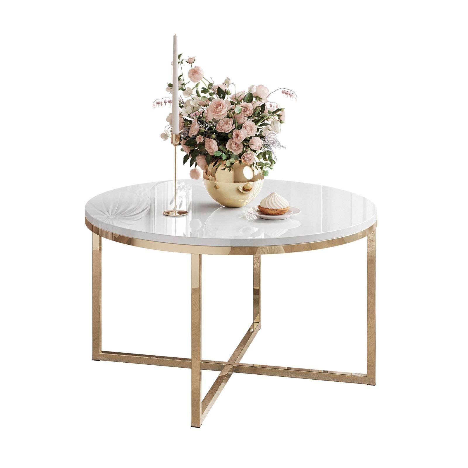 COUCHTISCH CIRI-X mit vergoldeter Basis - Goldfarben/Weiß, Holzwerkstoff (70/70/45.6cm) - Lookway