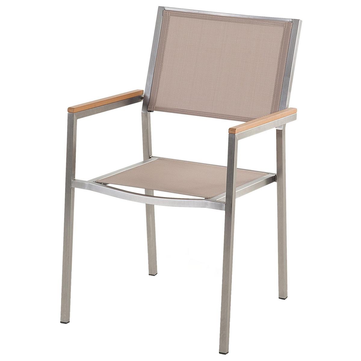 GARTENMÖBEL-SET 6-Sitzer Glasplatte schwarz Textilbespannung beige Grosseto - Beige/Silberfarben, Glas - Beliani