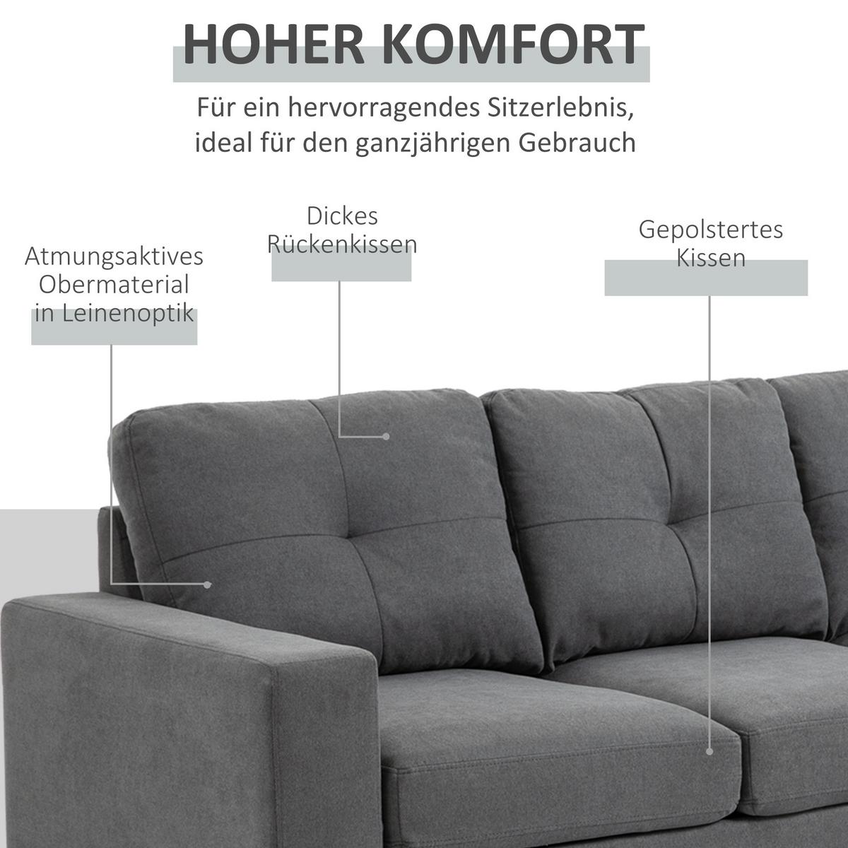 ECKSOFA Eckcouch in L-Form, Eckgarnitur in Leinenoptik Couchgarnitur Dunkelgrau - Dunkelgrau/Naturfarben, Holz/Textil (136/193cm) - HOMCOM