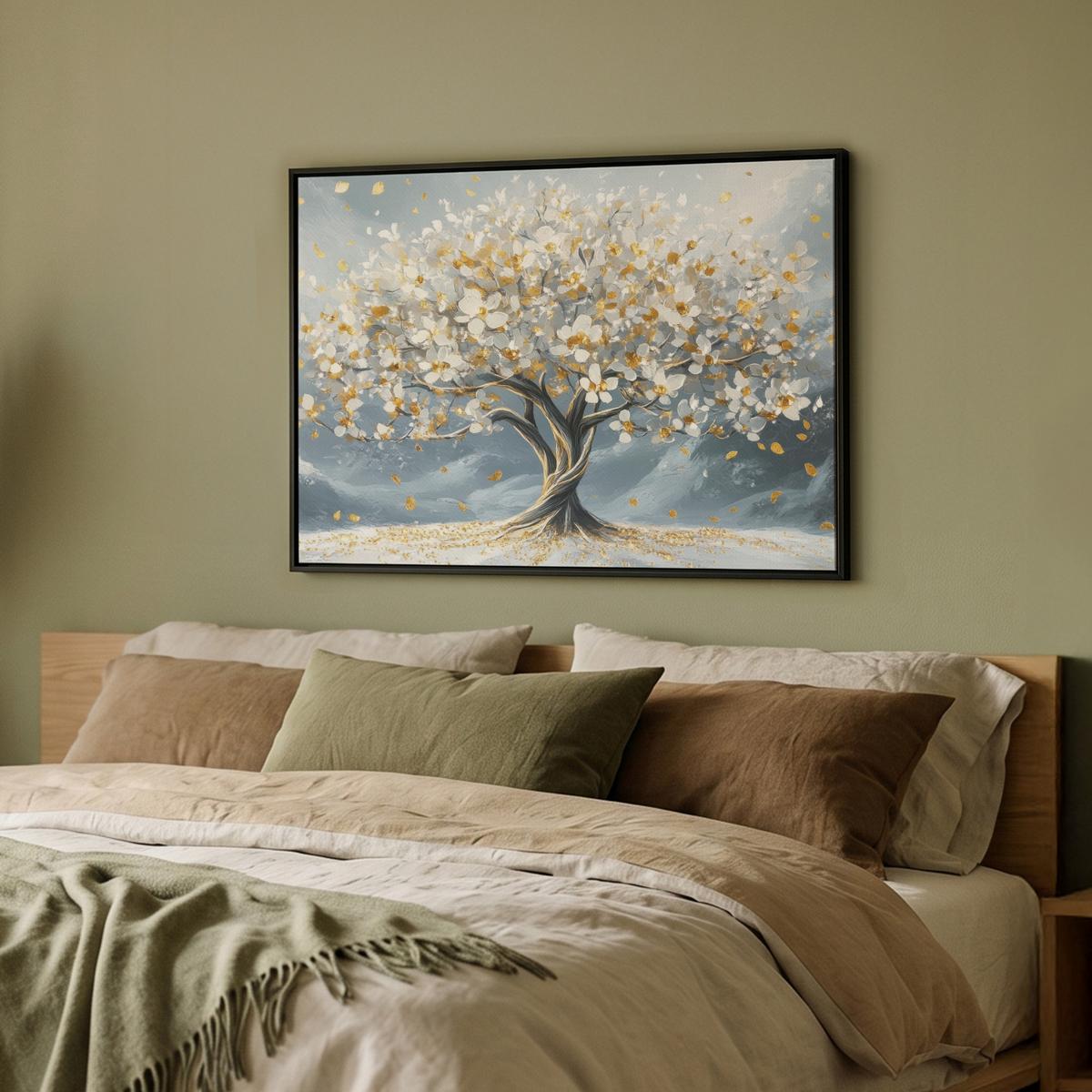 LEINWAND Bilder mit Rahmen - Baum - Winter - Baum des Lebens - Modern - Gold - 70x50 - Goldfarben, Textil (70/50cm) - MuchoWow