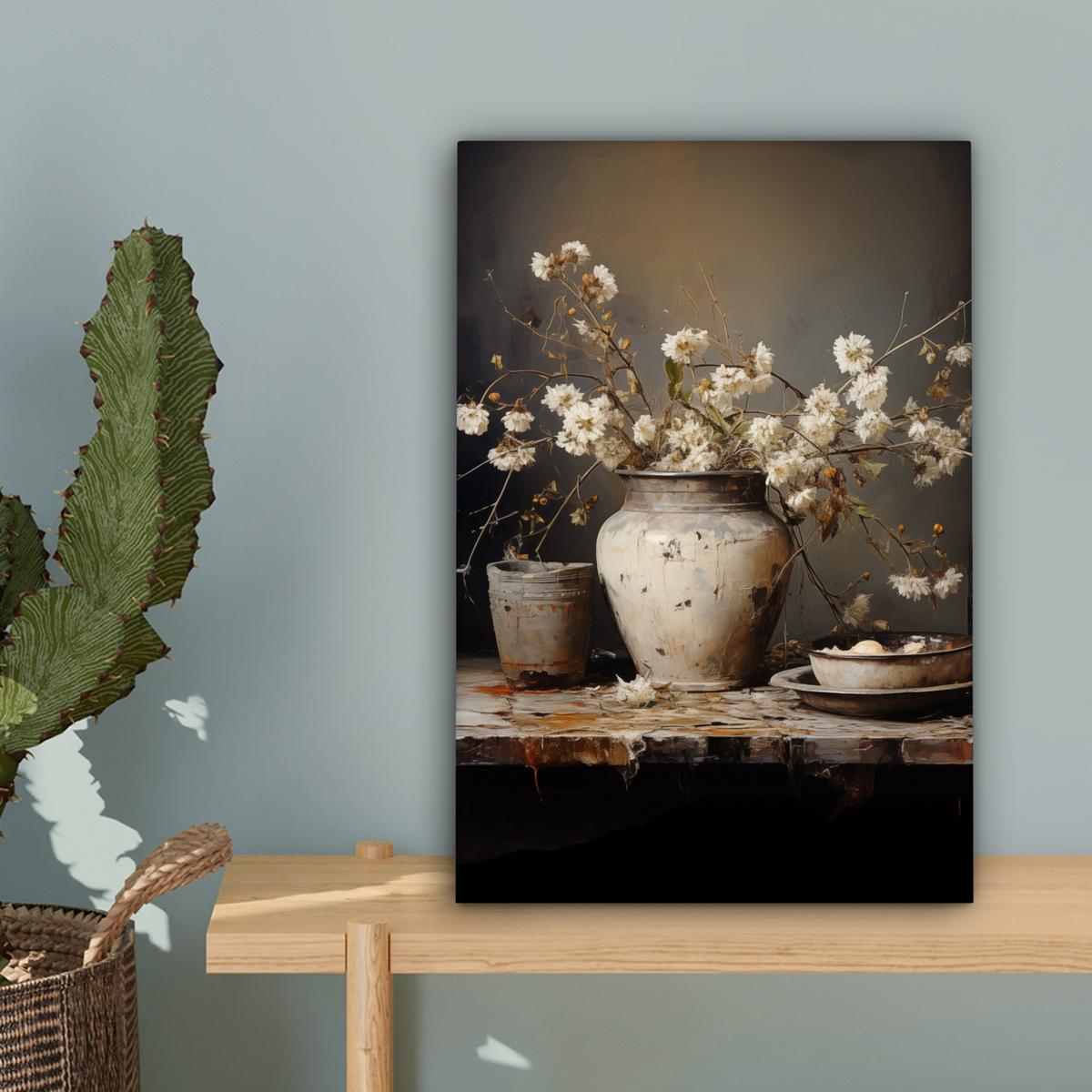 LEINWANDBILD Stilleben - Blumen - Blumenstrauß - Vase - Wein Deko Wohnzimmer 20x30 cm - Schwarz, Textil (20/30cm) - MuchoWow