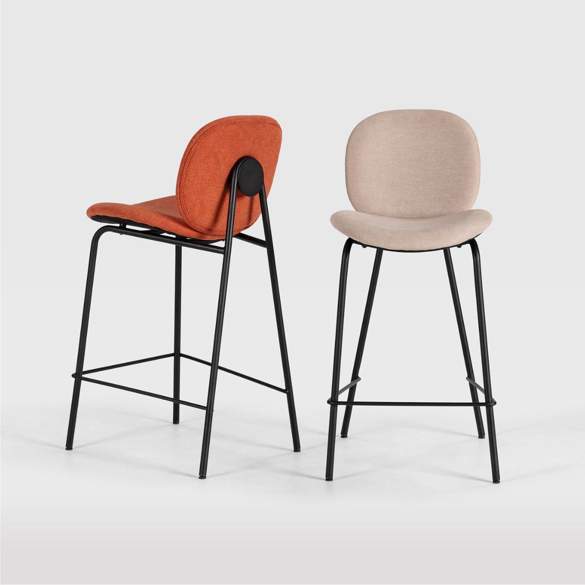 BARHOCKER (Set aus 2) aus Stoff mit schwarzen Metallbeinen - cori 43/54/66 cm - Beige, Textil (54/66/43cm) - Calicosy