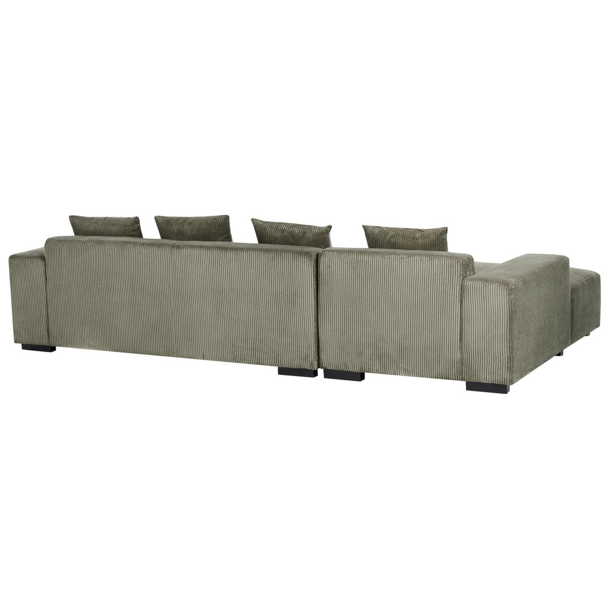 ECKSOFA 4-Sitzer Cord Grün mit Ottomane rechtsseitig Lungo - Schwarz/Grün, Textil (285/160cm) - Beliani