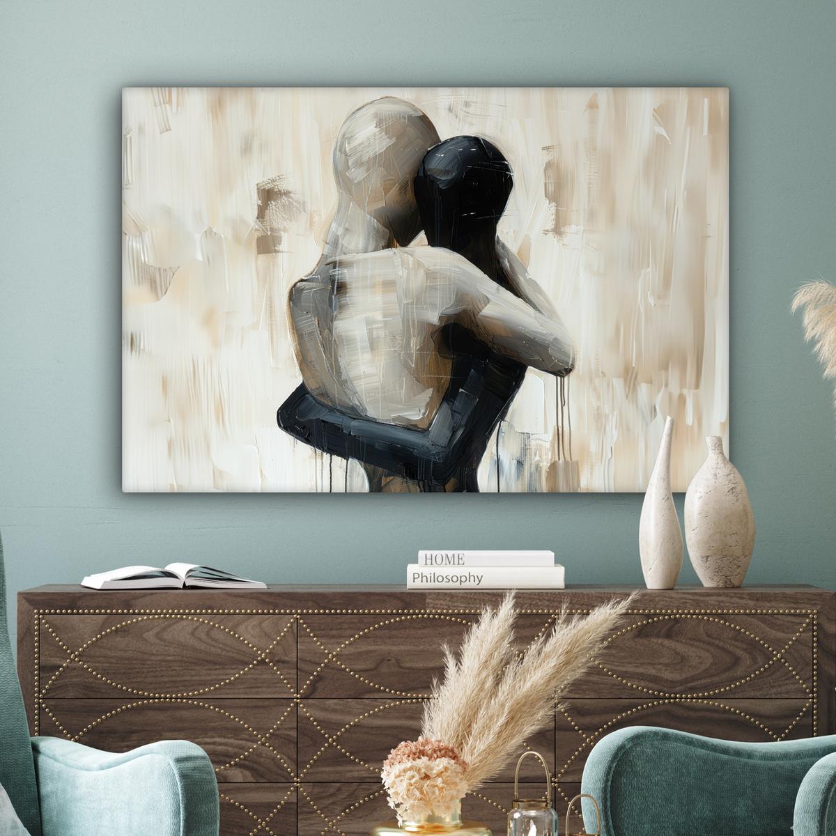 LEINWANDBILD Abstrakt - Liebe - Schwarz und weiß - Modern Groß 140x90 cm - Schwarz, Textil (140/90cm) - MuchoWow