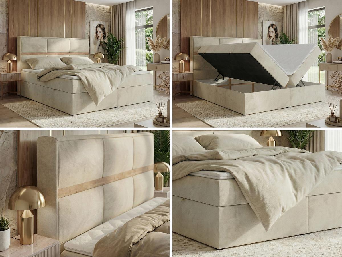 BOXSPRINGBETT ORVO 160/200 - Beige Velvet - Topper T25 - H4 - Beige/Schwarz, Kunststoff/Textil (160/200cm) - MKS