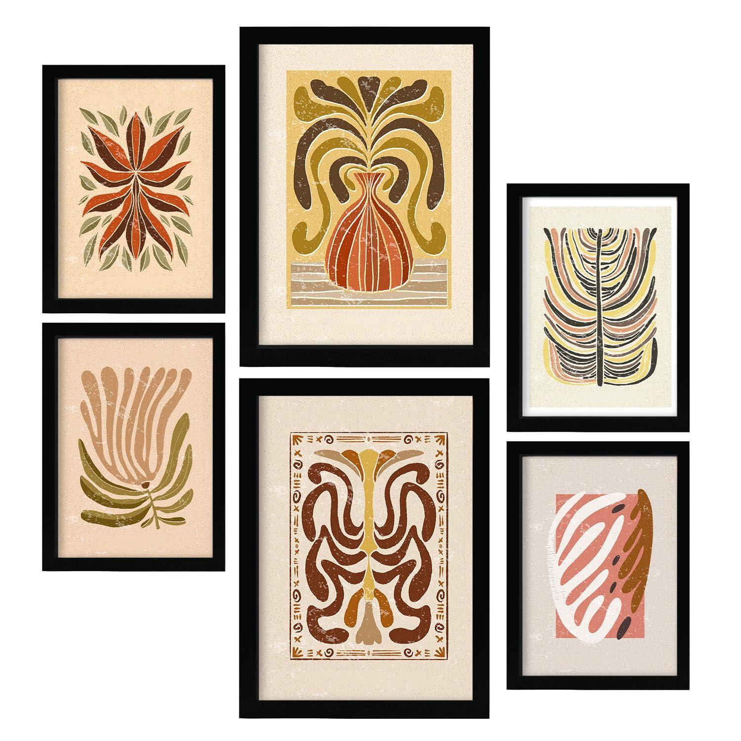 POSTER Set Mit 6 Drucken Von Stielen In Der Sammlung Ethnischer Style Drucke Dekorative Rahmen Für Ihr Zuhause Wandkunstdruck A3 & A4 Schwarzer Rahmen - Schwarz, Papier (29/3cm) - Nacnic