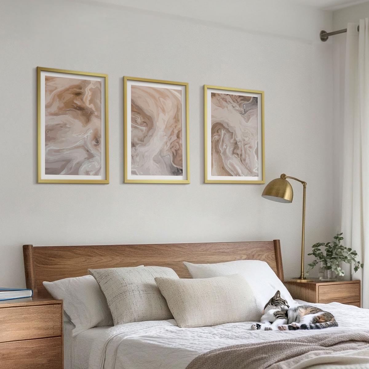 BILDER SET 3er Set - 40x60 cm Goldrahmen - abstrakte Marmortexturen - Goldfarben, Kunststoff (40/60cm) - TULUP