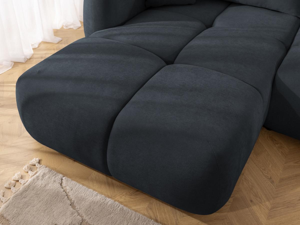 ECKSOFA Loretto aus natürlichem Schwarz Webstoff mit Schlaffunktion, Bettkasten und tiefen Steppungen in Bubble-Optik - Schwarz, Holz/Kunststoff (180/275cm) - S-Style