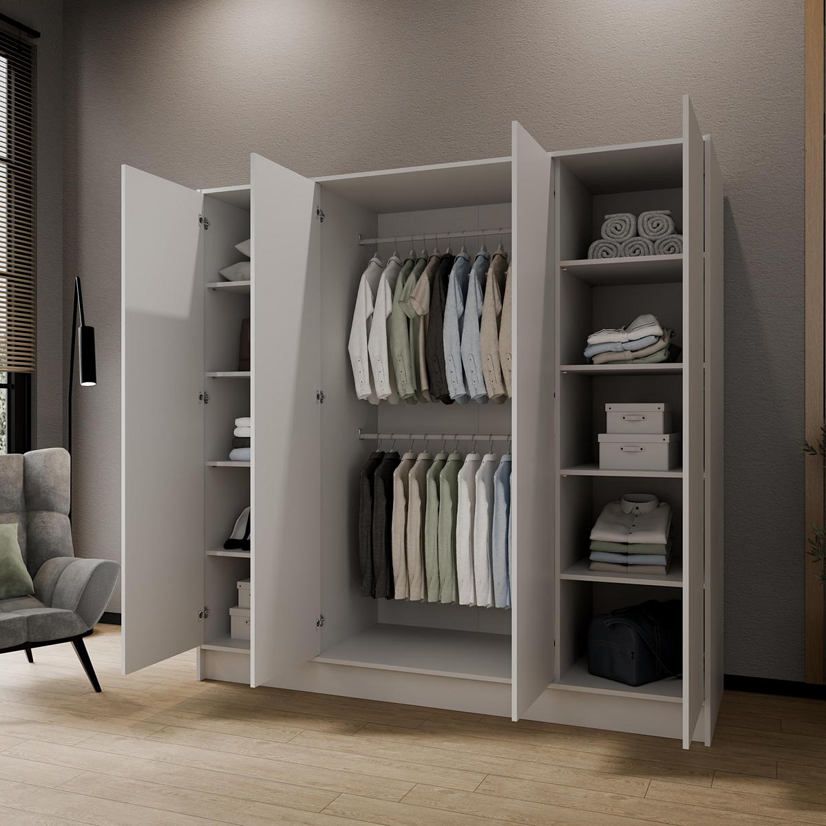 DREHTÜRENSCHRANK VELAR 200/200/51 cm Modern Kleiderschrank 4-türig Weiß - Weiß, Holzwerkstoff (200/200/51cm) - MASSENO