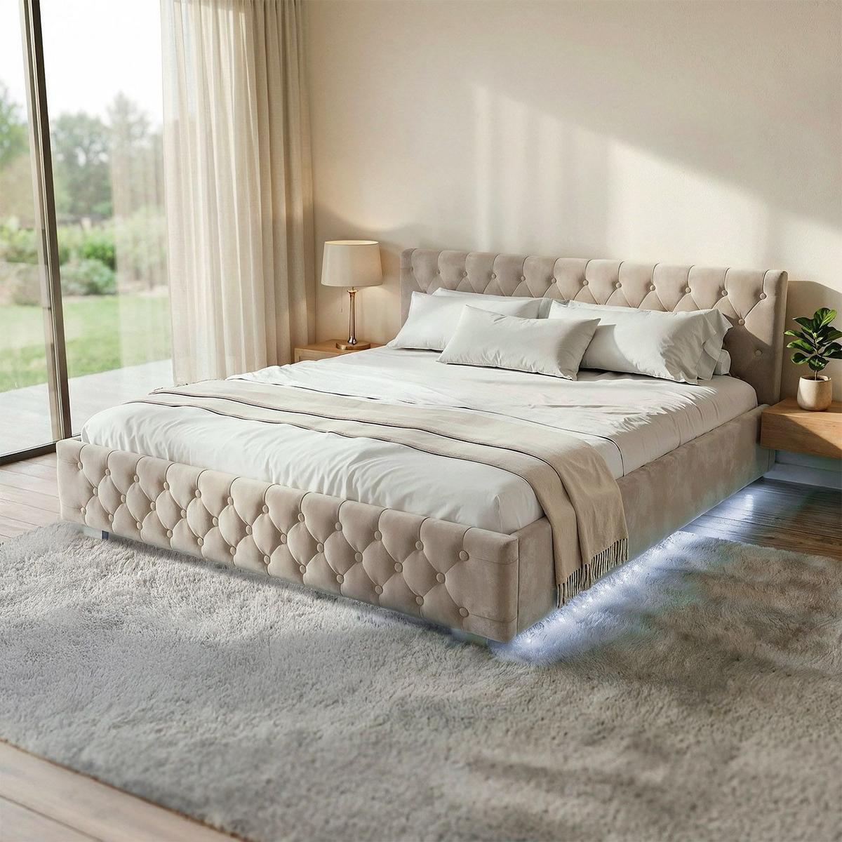 POLSTERBETT Nizza beige 180x200 cm mit Matratze - Beige, Holzwerkstoff (180/200cm) - Juskys