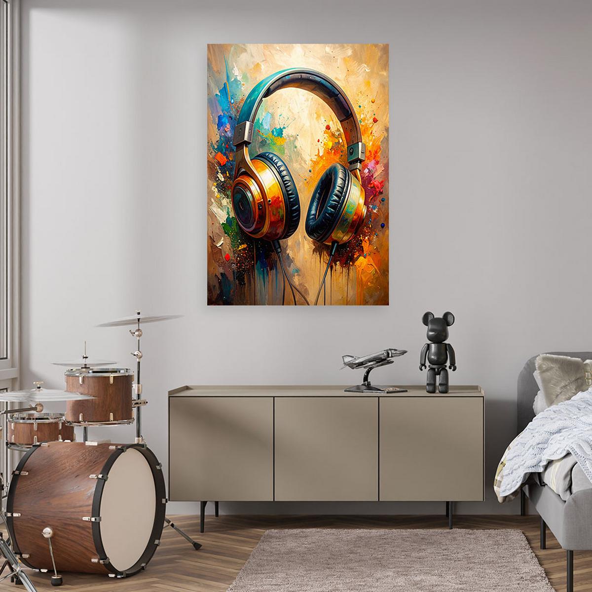 LEINWANDBILD DJ Kopfhörer Musik Abstrakt 80x120cm - Beige, Textil (80/120cm) - Feeby