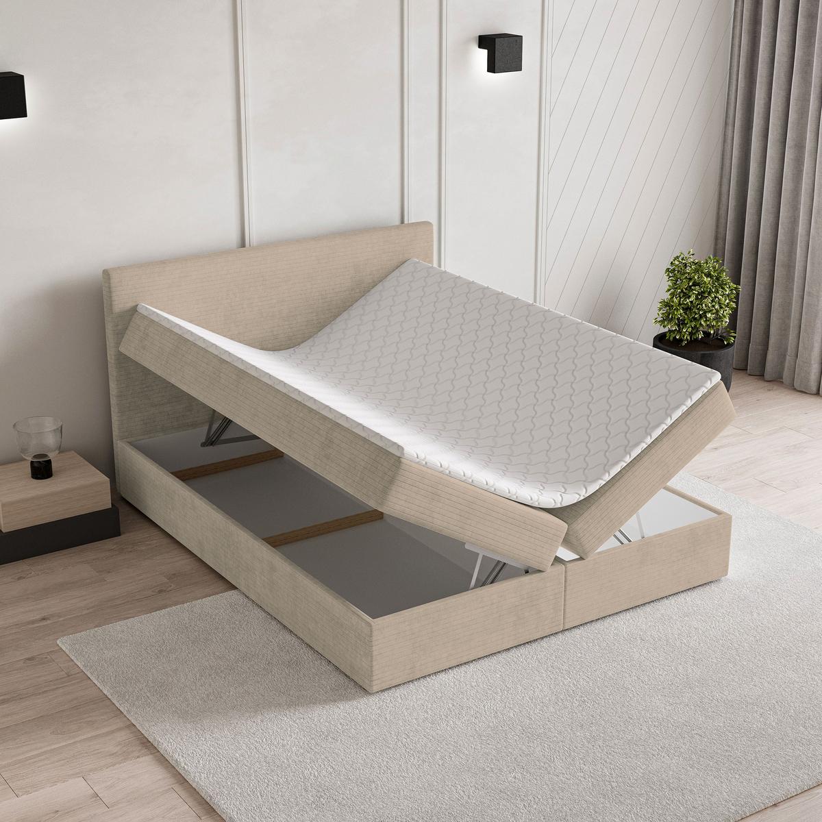 BOXBETT NIRA 180x200 cm mit Matratze und Topper - Creme - Creme, Holz (180/200cm) - MASSENO