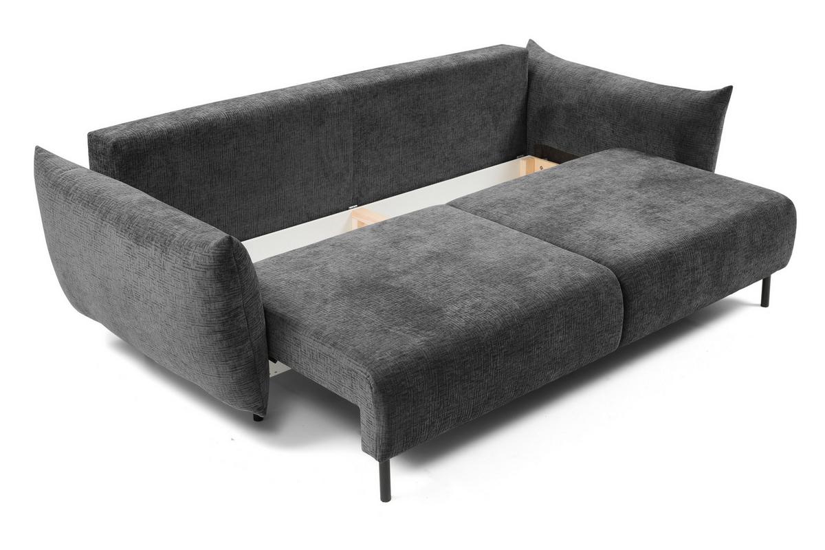 BETTSOFA UNO Graphitfarben Chenille-Stoff mit Schlaffunktion - Graphitfarben, Holz (240/90/108cm) - MASSENO