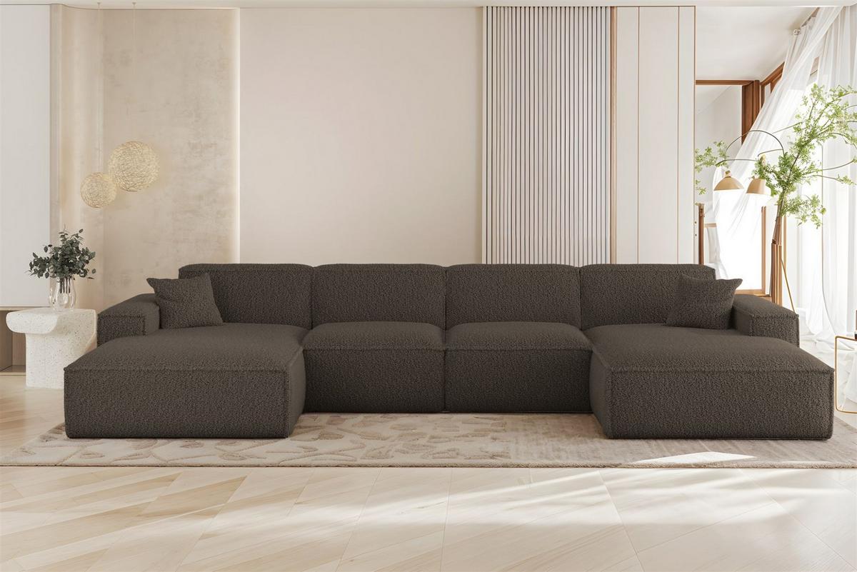 WOHNLANDSCHAFT Celes Premium In Sven - Braun, Holzwerkstoff/Textil (378/73/165cm) - Fun Möbel