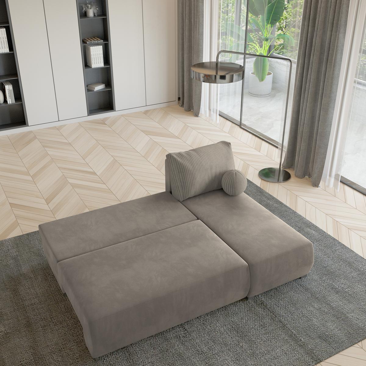 ECKSOFA PARVELO Beige Plüsch-Stoff mit Schlaffunktion - Beige, Holz (200/143cm) - MASSENO