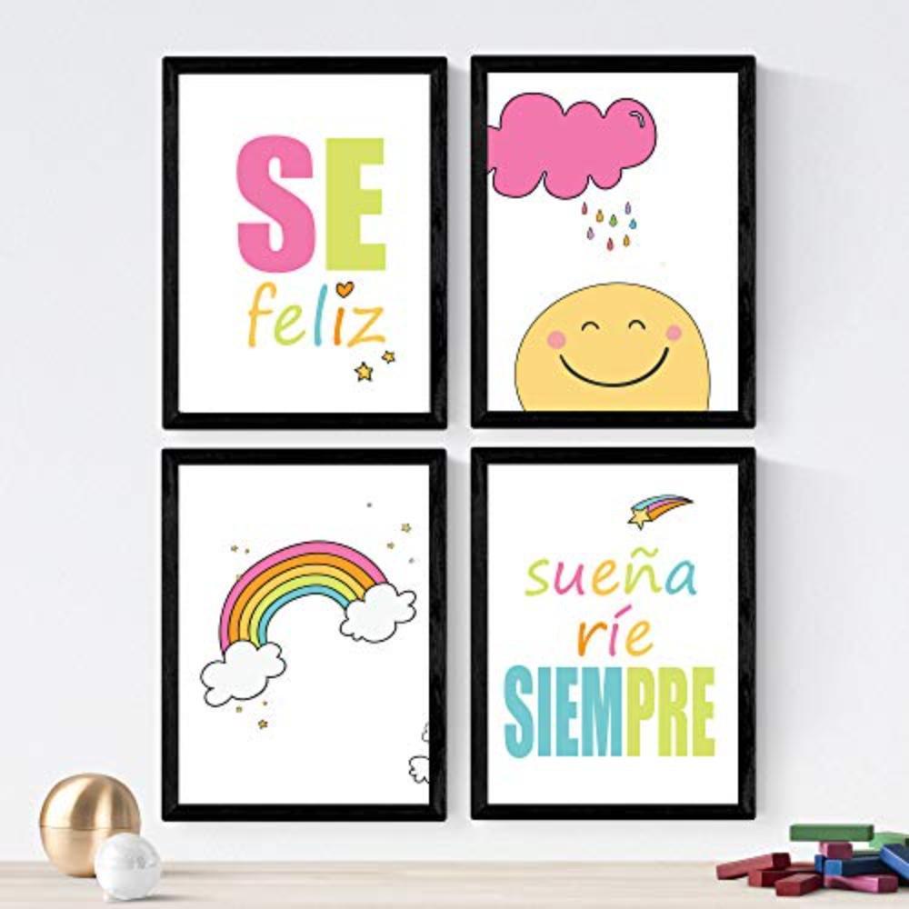 POSTER Set mit 4 Kindermeldungen A4 Schwarzer Rahmen - Schwarz, Papier (29.7/3cm) - Nacnic