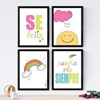 POSTER Set mit 4 Kindermeldungen A4 Schwarzer Rahmen - Schwarz, Papier (29.7/3cm) - Nacnic