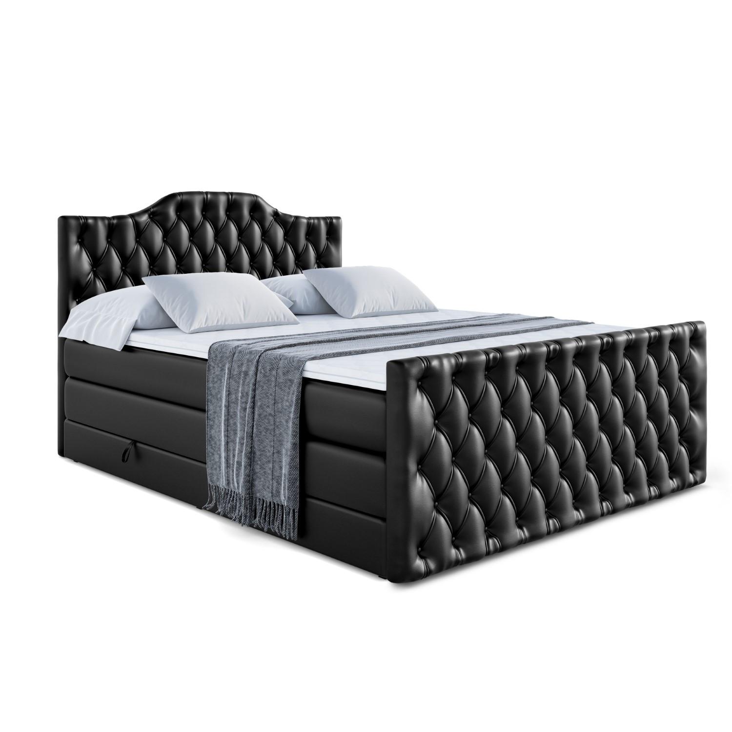 BOXSPRINGBETT VILA-1-Z KING - 180x200 - H3/H4 - Schwarz Hochglanz - Schwarz Hochglanz, Holzwerkstoff (180/200cm) - ALTDECOR