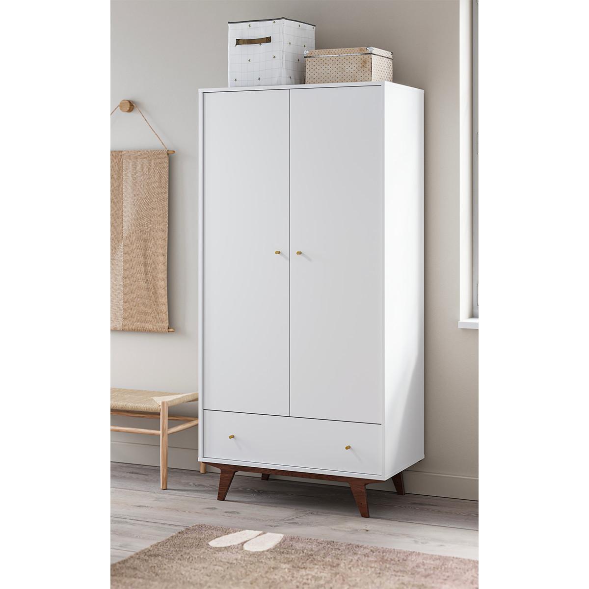 SCHRANK 2 Türen Mid Weiß und Holz - Weiß, Holzwerkstoff (90/185/50cm) - Petits-meubles