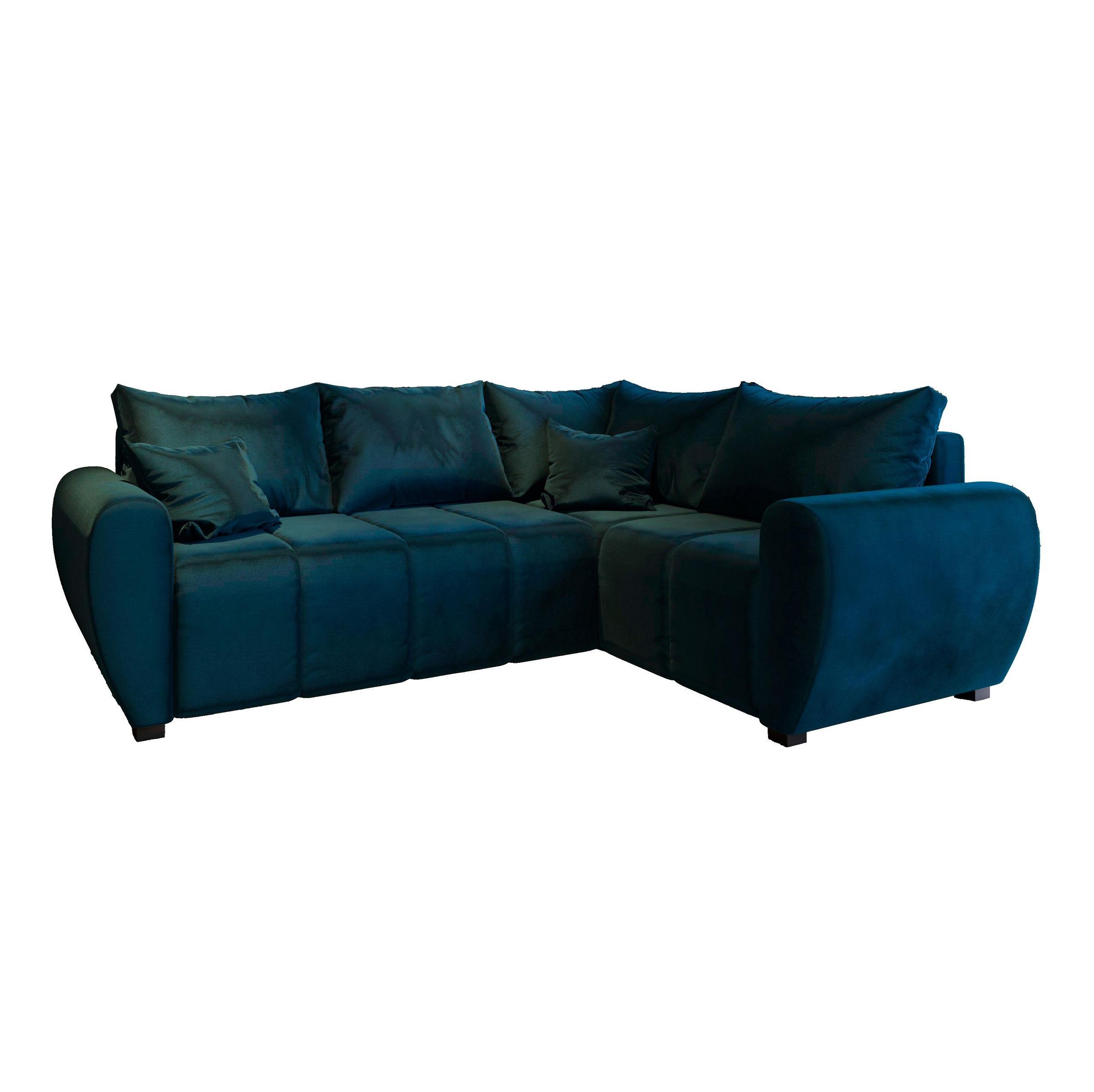 ECKSOFA MADISON L R-S Blau Plüsch-Stoff mit Schlaffunktion - Blau/Schwarz, Holz/Kunststoff (235/175cm) - MASSENO
