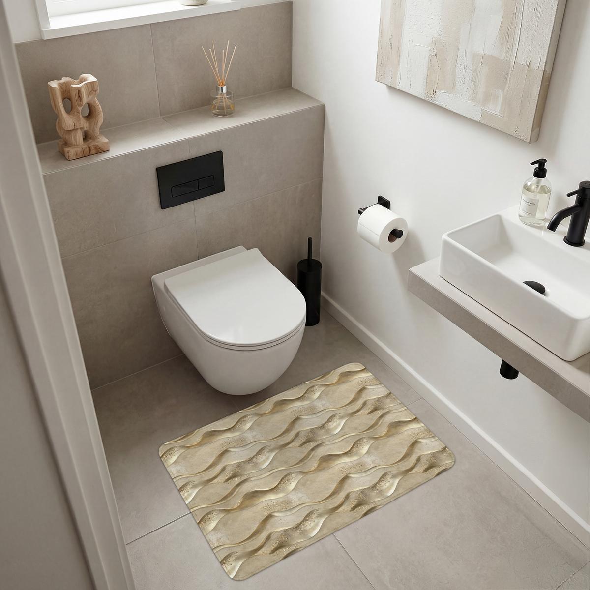 BADEMATTE Wellen - Muster - Gold 90x60 cm - Messingfarben, Textil (90/60cm) - OnlyWow